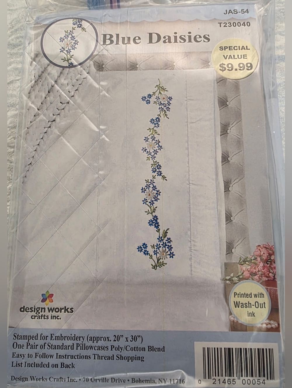 Blue Daisies Pillowcases Stamped For Embroidery With Floss